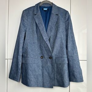 Ann Taylor Linen Chambray Blazer Size 12 Blue Jacket Office Career Internship